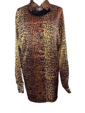 Leopard Print Button-Up Blouse in Brown & Gold